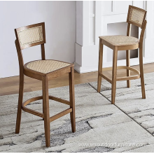 Wooden Coffee Cafe Shop Armrest high Kitchen Restaurant Dining Wood Bar Counter Stool with Rope Seat